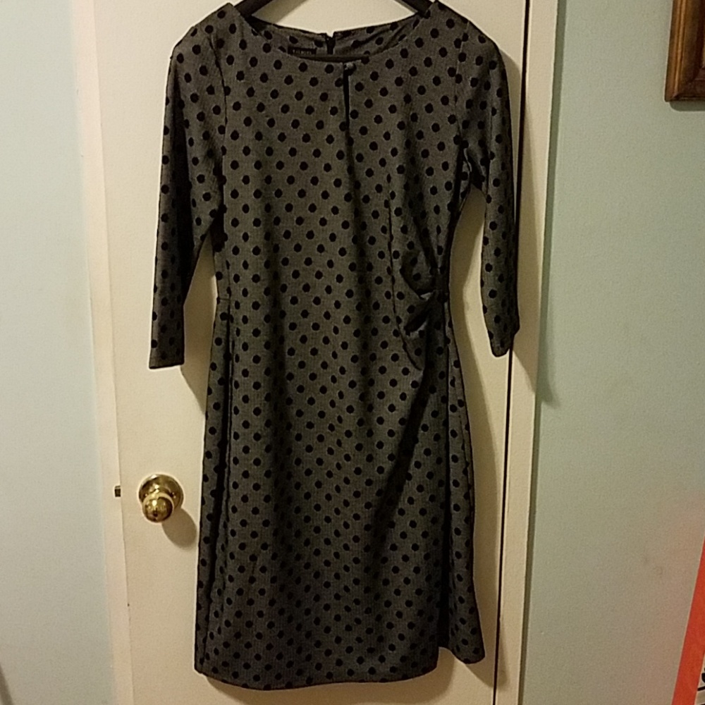 Talbots Gray dress with black polka dots; Size M